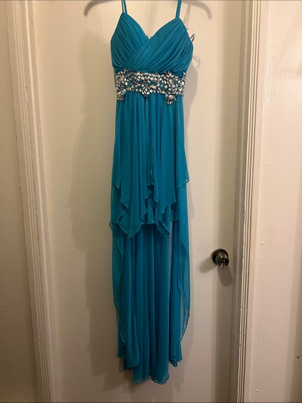 B. Darlin Teal Sleeveless Dress with Thin Straps